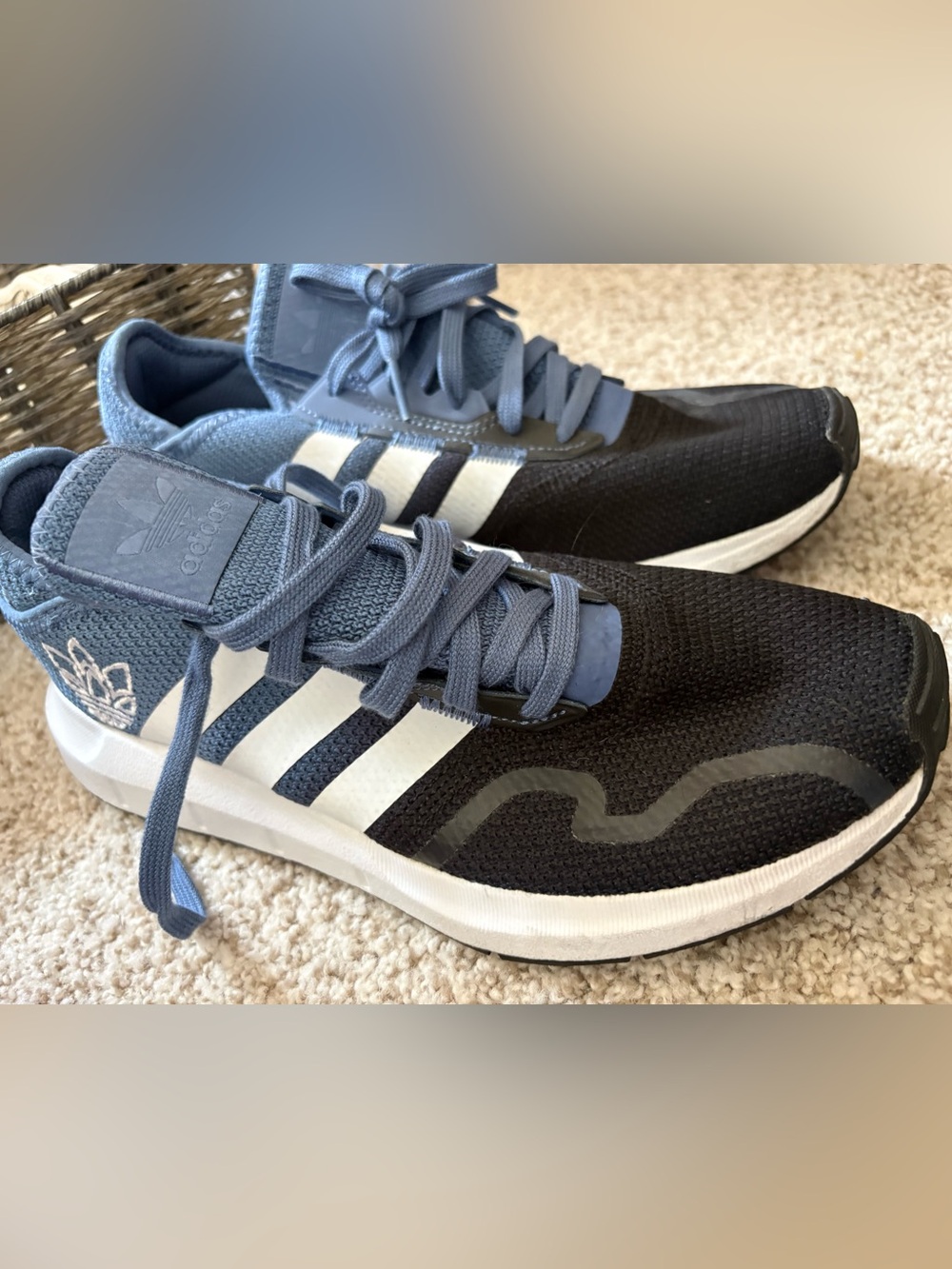 adidas Black and Blue Lace-Up Knit Sneakers